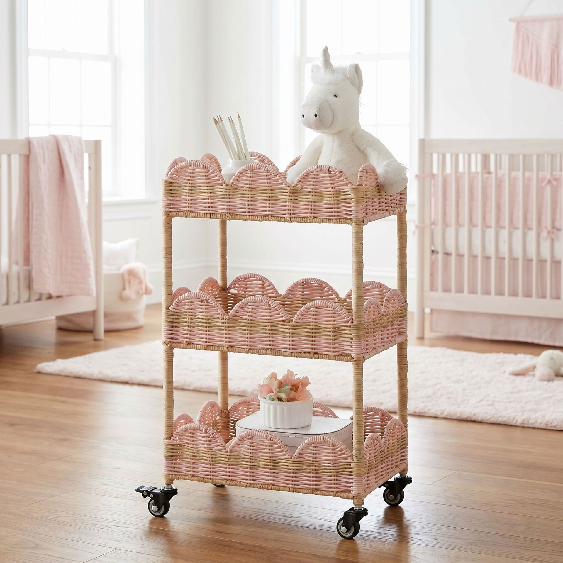 Baby Products Basket - Imitation rattan woven basket shelf bedroom
