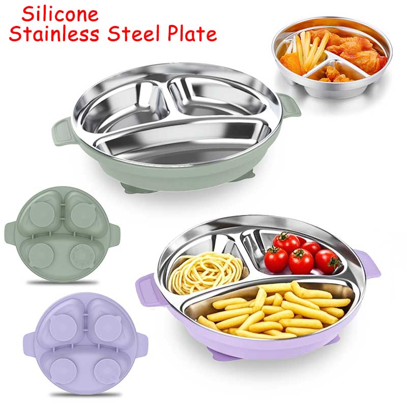 Baby Led Weaning Set - Baby Feeding Plate Stainless Steel 3-Compartment